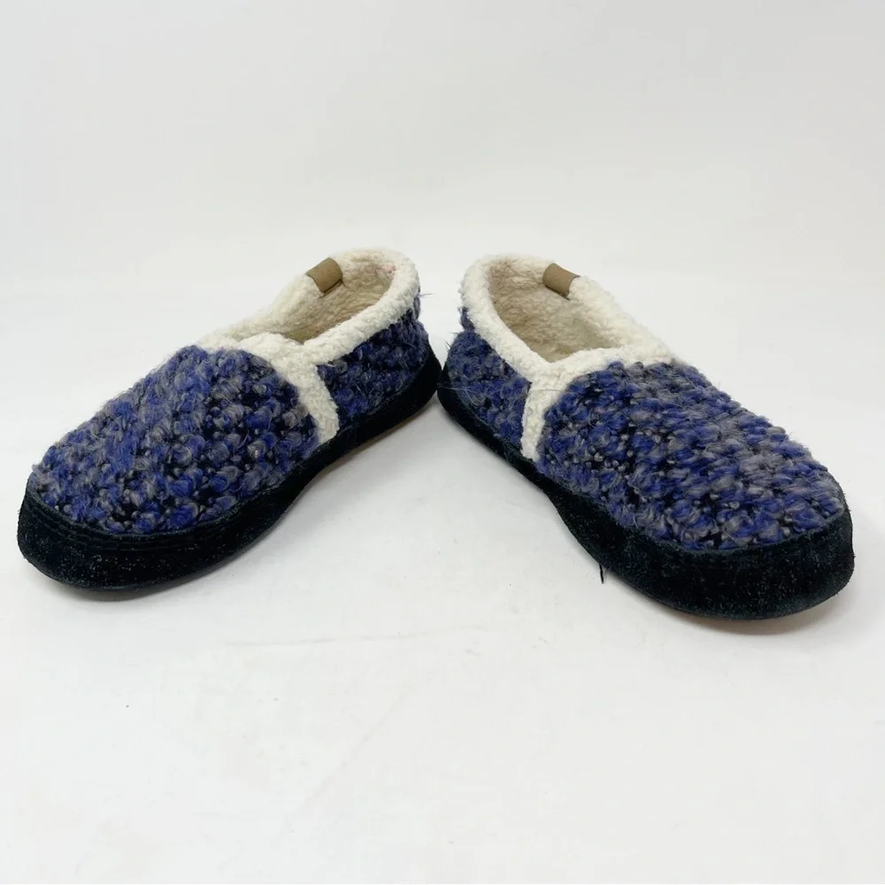 ACORN KIDS Unisex Blue Check L’IL JAM MOC Kids Moccasin Slippers Fleece Size 1-2
